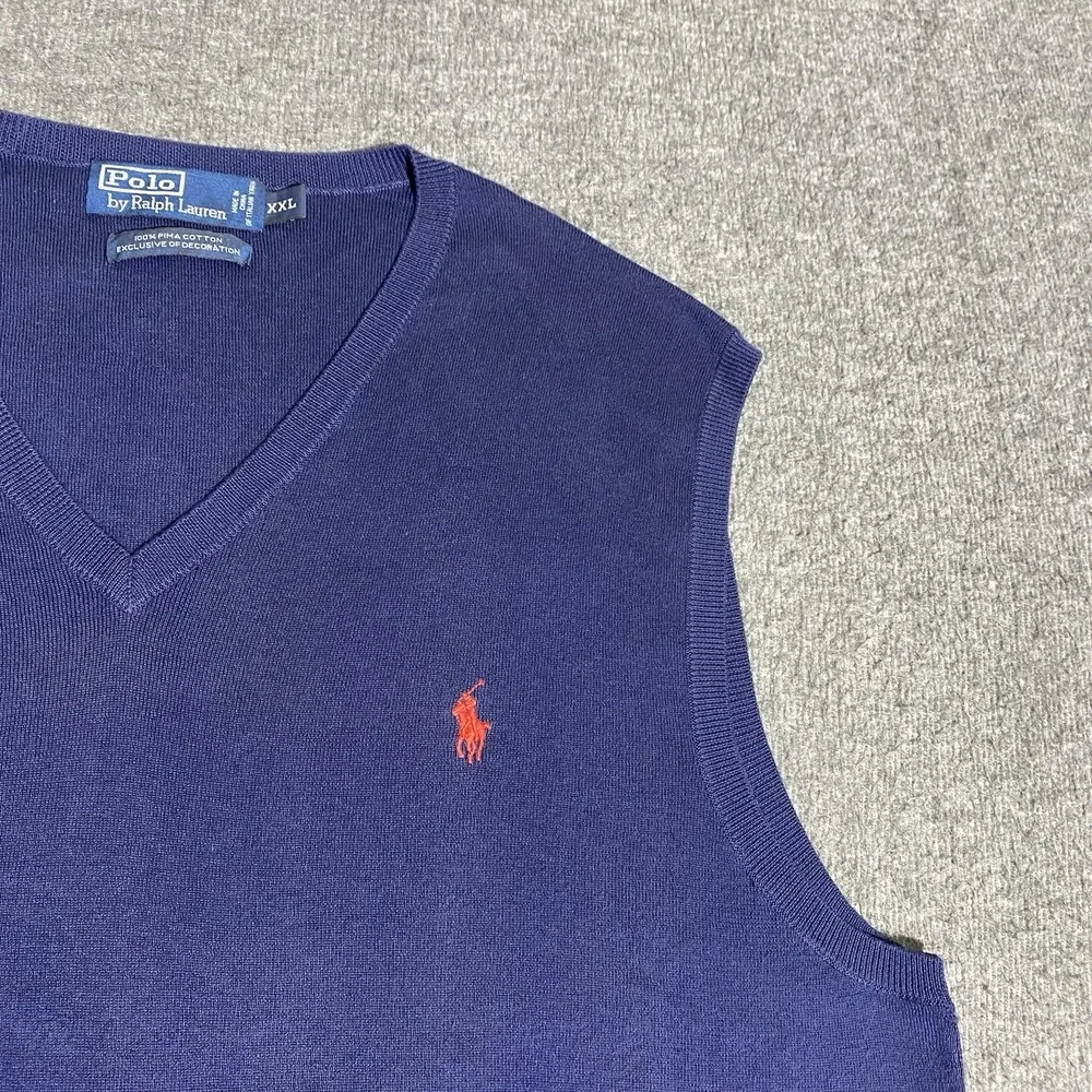 Polo Ralph Lauren Sweater Vest Navy Blue Mens Size XXL Pima Cotton V Neck Golf
